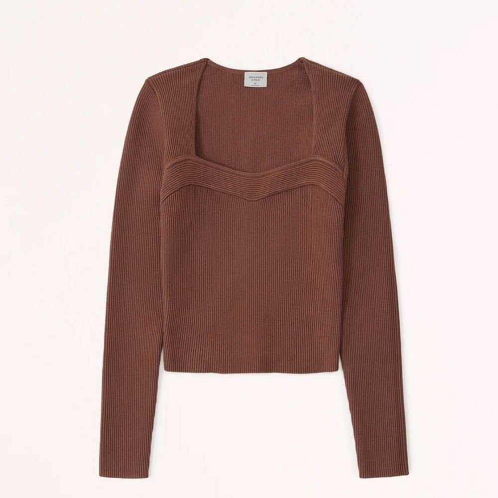 Abercrombie & Fitch Ottoman Ribbed Knit‎ Cropped Sweater M Chocolate Brown